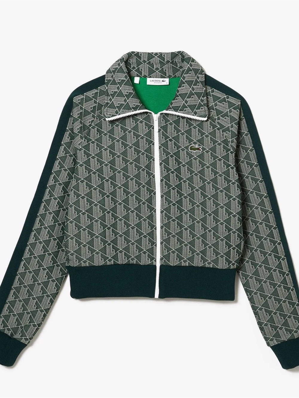 NWT Lacoste Women’s Monogram Zip-Up Jacket Green Beige XXS